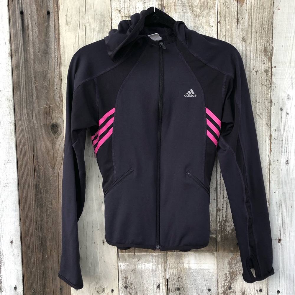 Adidas Dark Purple Plum Pink Stripes ZIP Up - Picture 1 of 11